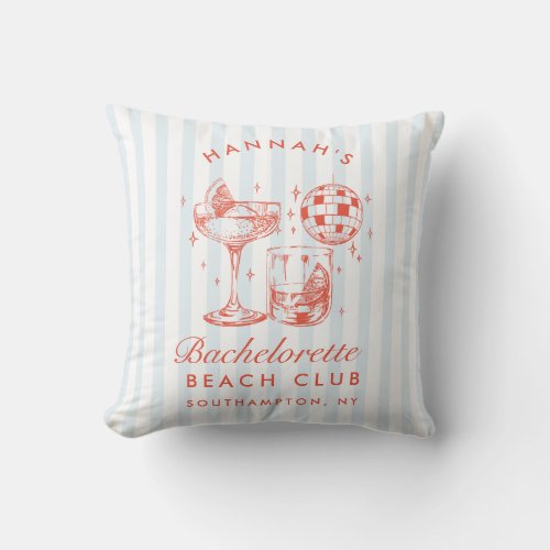 Retro Modern Orange & Blue Stripes Bachelorette Throw Pillow