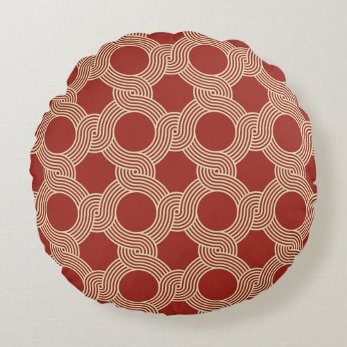 Retro modern Orange Brown Seventies Geometric Art Round Pillow