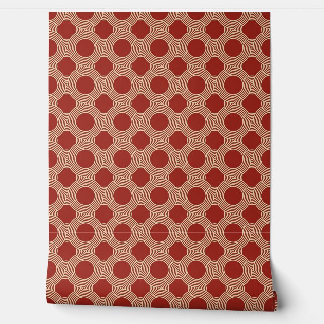 Retro modern Orange Brown Seventies Geometric Art Wallpaper (Unrolling)