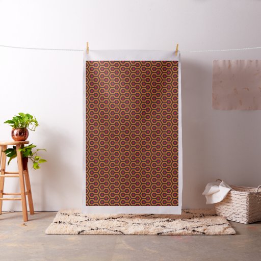 Retro Modern Orange Red Brown Hexagon Pattern Fabric