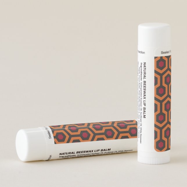 Retro Modern Orange Red Brown Hexagon Pattern Lip Balm (Back)