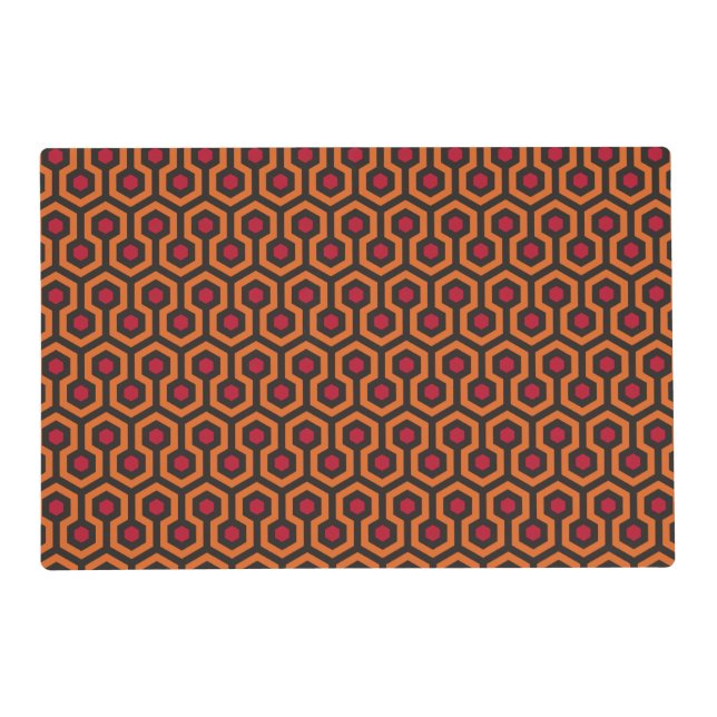 Retro Modern Orange Red Brown Hexagon Pattern Placemat (Front)