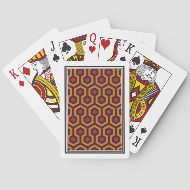 Retro Modern Orange Red Brown Hexagon Pattern Poker Cards (Back)