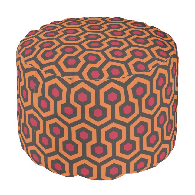 Retro Modern Orange Red Brown Hexagon Pattern Pouf (Angled Back)