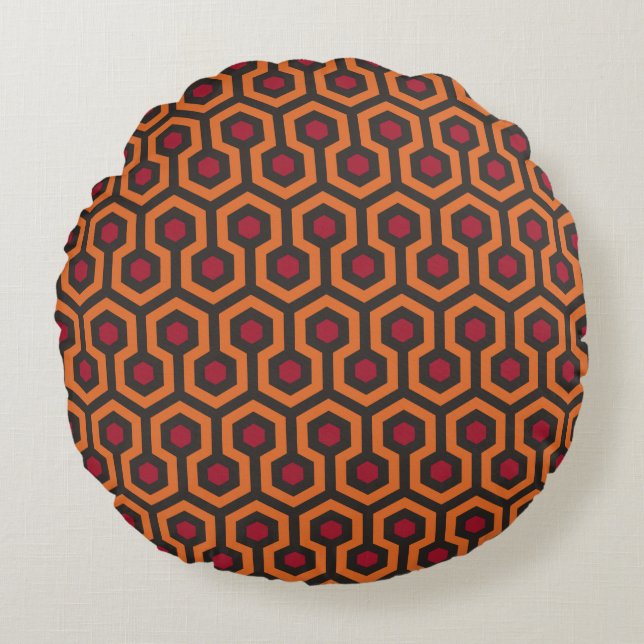 Retro Modern Orange Red Brown Hexagon Pattern Round Pillow (Front)