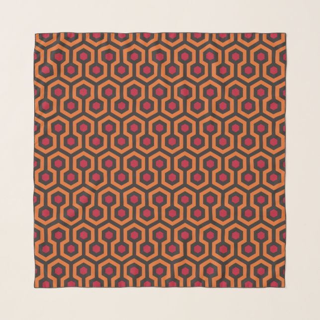 Retro Modern Orange Red Brown Hexagon Pattern Scarf (Front)