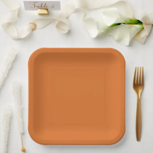 Retro Modern Orange Solid Color Paper Plates