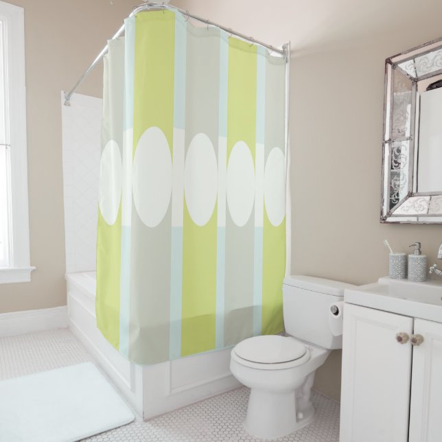 Retro Modern Oval Stripe Shower Curtain (In Situ)