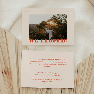 Retro Modern Photo Elopement Wedding Reception Invitation