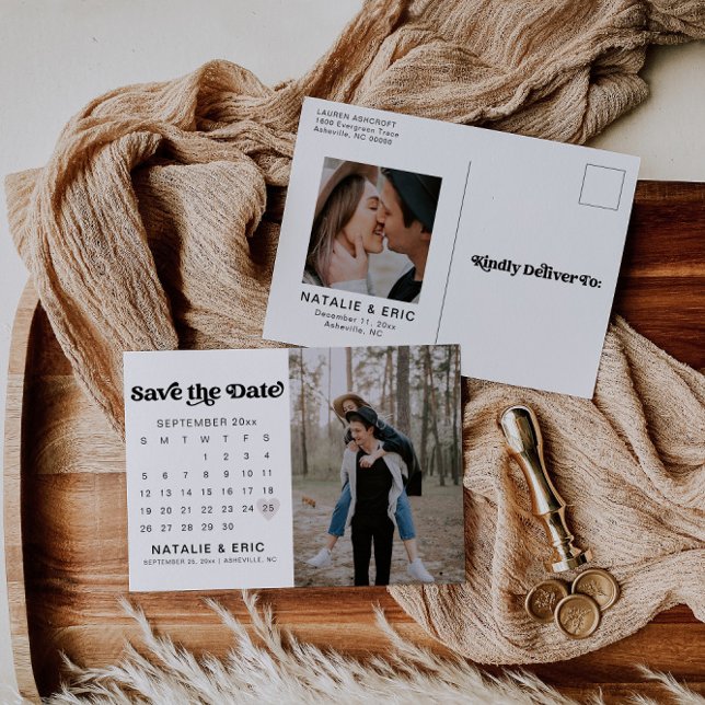 Retro Modern Photo Save The Date  Postcard (Creator Uploaded)
