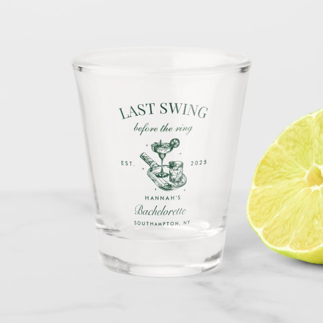Retro Modern Pickleball Bachelorette Weekend Party Shot Glass (Front)