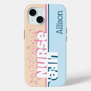 Retro Modern Pink and Blue Nurse Life Personalized iPhone 15 Case