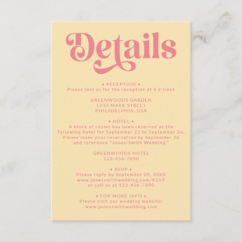 Retro Modern Pink and Yellow Wedding Details