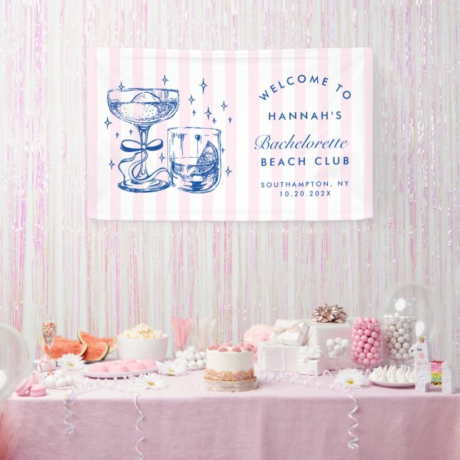 Retro Modern Pink & Blue Bachelorette Weekend Banner (Party)