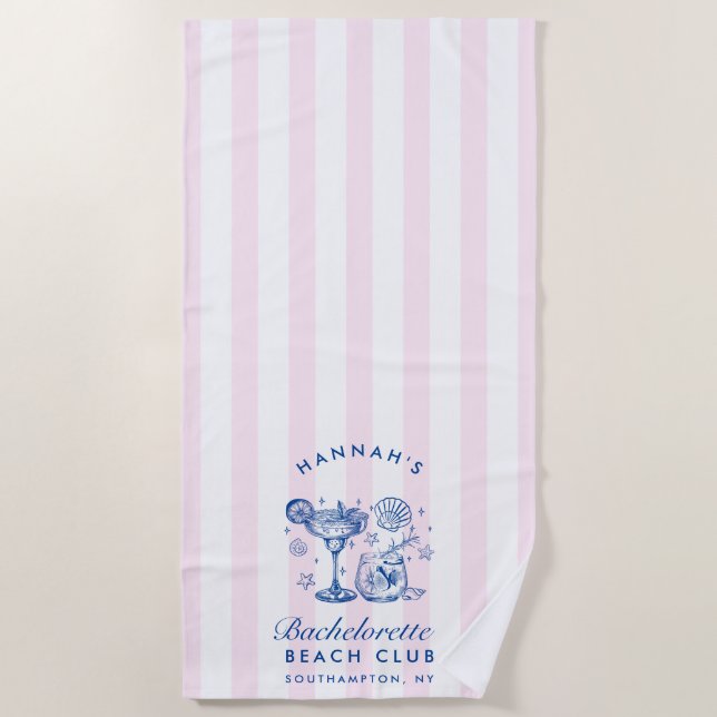Retro Modern Pink & Blue Bachelorette Weekend Beach Towel (Front)