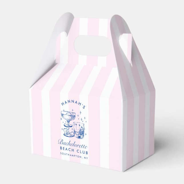 Retro Modern Pink & Blue Bachelorette Weekend Favor Boxes (Front Side)