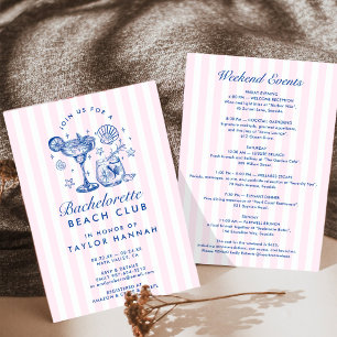 Retro Modern Pink & Blue Bachelorette Weekend Invitation