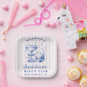 Retro Modern Pink & Blue Bachelorette Weekend Paper Plates