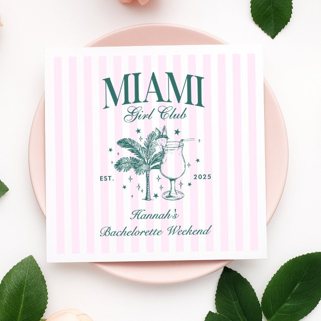 Retro Modern Pink & Green Miami Bachelorette Party Napkins (Creator Uploaded)