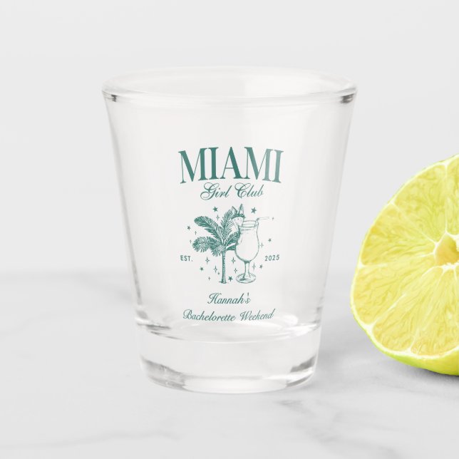 Retro Modern Pink & Green Miami Bachelorette Party Shot Glass (Front)