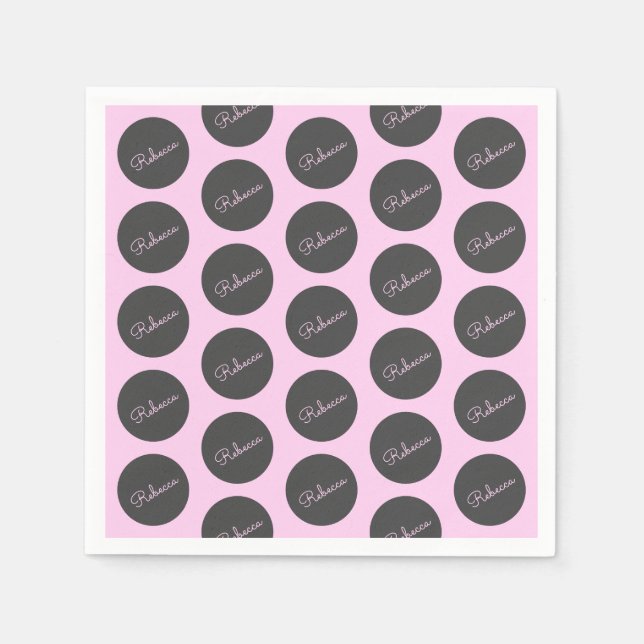 Retro-modern Pink & Grey Modern Polka Dot Design Napkins (Front)