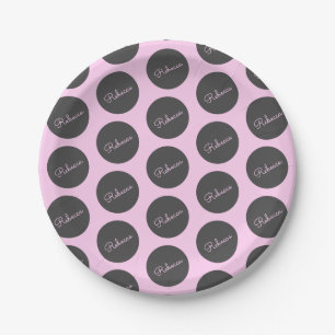 Retro-modern Pink & Grey Modern Polka Dot Design Paper Plates