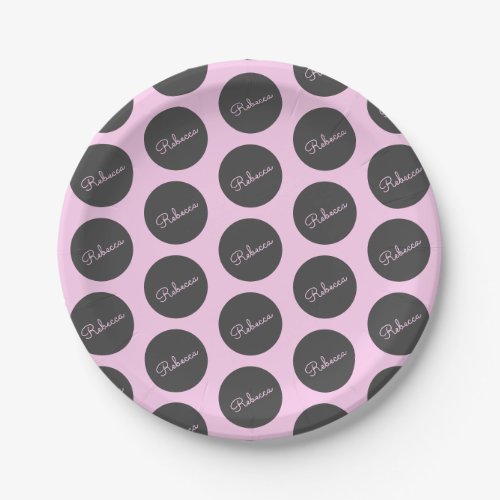Retro_modern Pink  Grey Modern Polka Dot Design Paper Plates