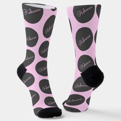 Retro_modern Pink  Grey Modern Polka Dot Design Socks
