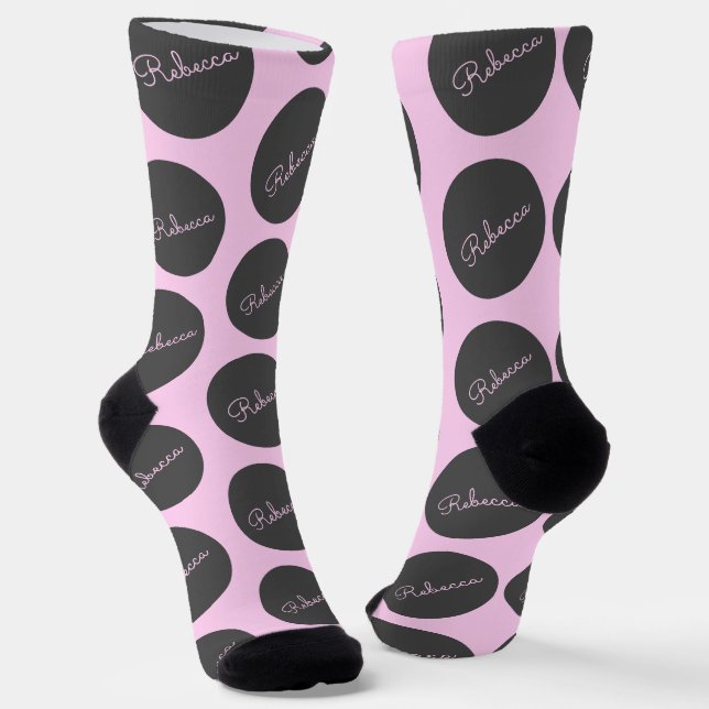 Retro-modern Pink & Grey Modern Polka Dot Design Socks (Angled)