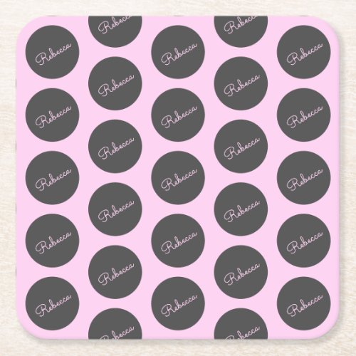 Retro_modern Pink  Grey Modern Polka Dot Design Square Paper Coaster