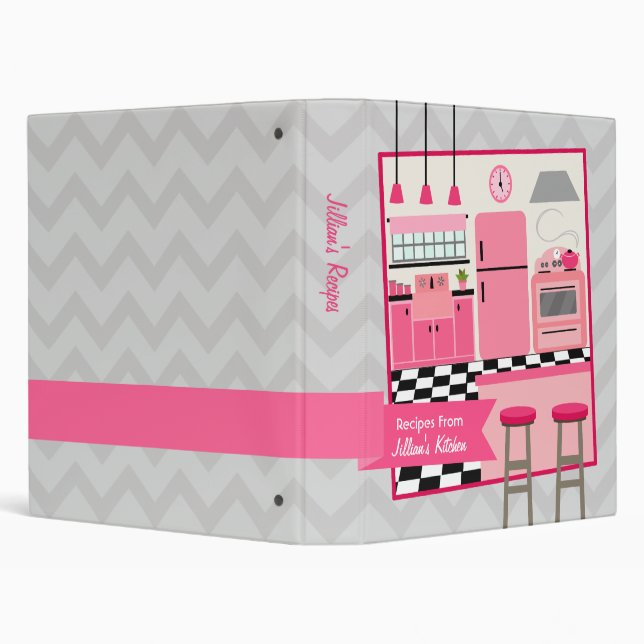 Retro Modern Pink Kitchen Recipe Binder (Background)