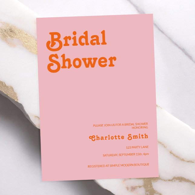 Retro Modern Pink Orange Bridal Shower Invitation (Creator Uploaded)