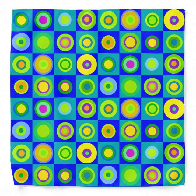 Retro Modern Polka Dots Circles Op Art 1970s Bandana (Front)