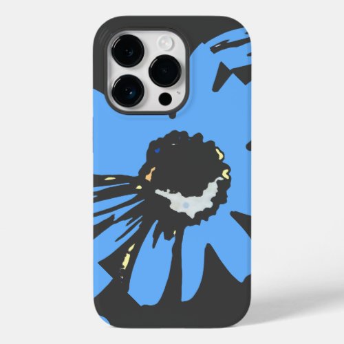 Retro modern pretty daisy blue and black floral Case_Mate iPhone 14 pro case