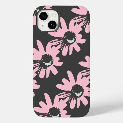 Retro modern pretty daisy pink black floral Case_Mate iPhone 14 plus case