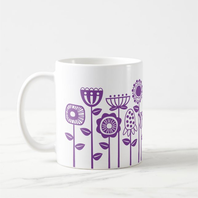 Retro Modern Purple Flower Garden Coffee Mug (Left)