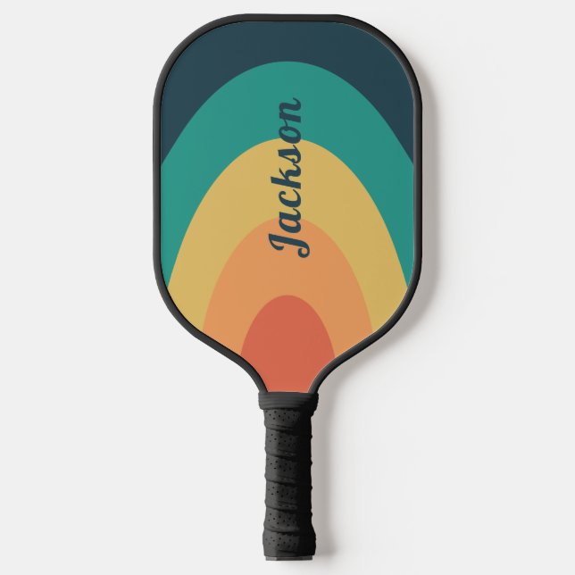 Retro Modern Rainbow Arch Personalized Pickleball Paddle (Front)