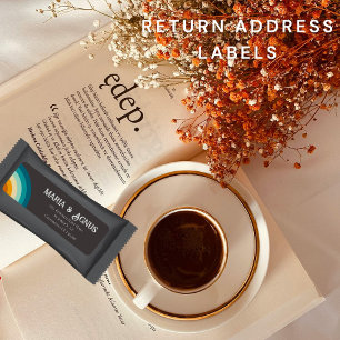 Retro modern rainbow black Return Address Label