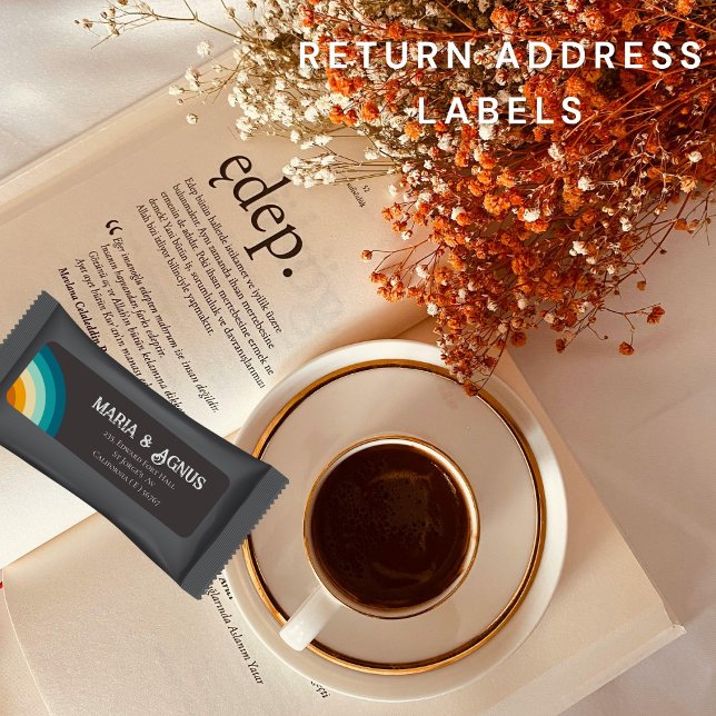  Retro modern rainbow  black  Return Address Label (Creator Uploaded)