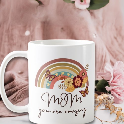 Retro Modern Rainbow Flower  MOM You Are Amazing Coffee Mug