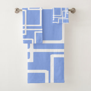 Retro Modern Rectangles On Summer Sky Blue Bath Towel Set