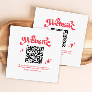 Retro Modern Red & White QR Code Wedding Website Enclosure Card