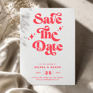 Retro Modern Red & White Wedding Save The Date