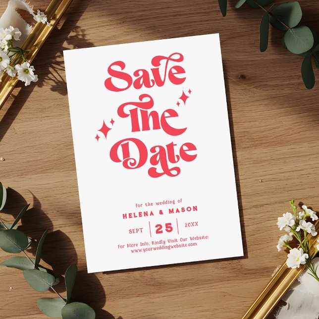 Retro Modern Red & White Wedding Save The Date (Creator Uploaded)