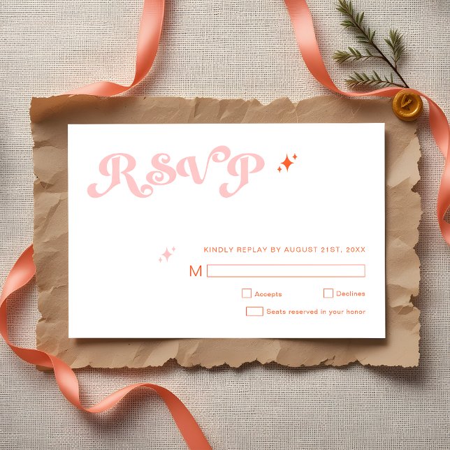 Retro Modern Script Coral Pink Wedding RSVP Cards (Creator Uploaded)