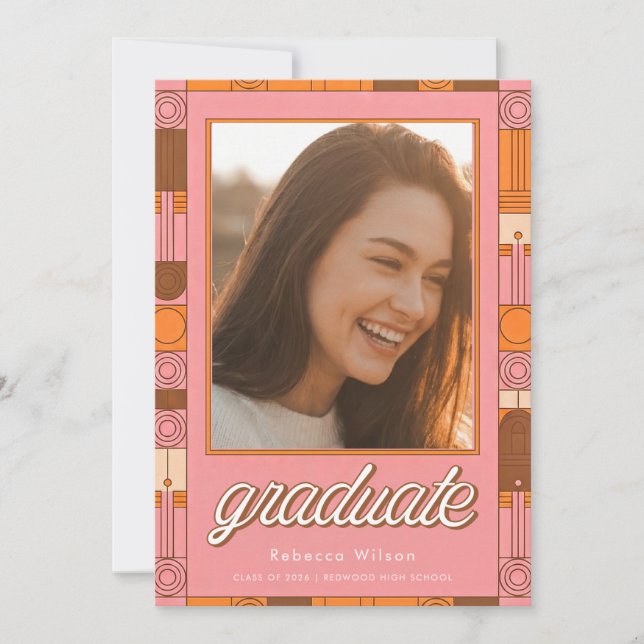 Retro Modern Script Graduate Photo Graduation Announcement (Front)