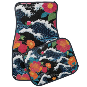 Retro Modern Seigaiha Sakura Flowers Japan party Car Floor Mat