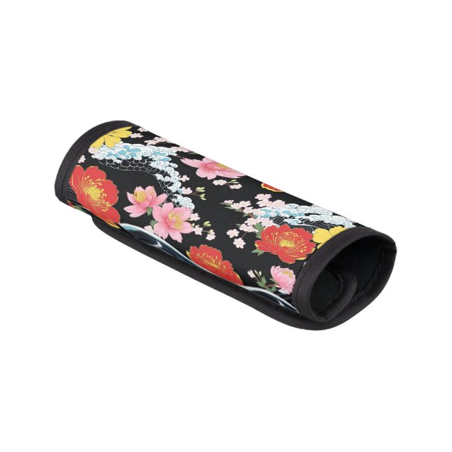 Retro Modern Seigaiha Sakura Flowers Japan party Luggage Handle Wrap (Angled)