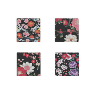 Retro Modern Seigaiha Sakura Flowers Japan party Stone Magnet