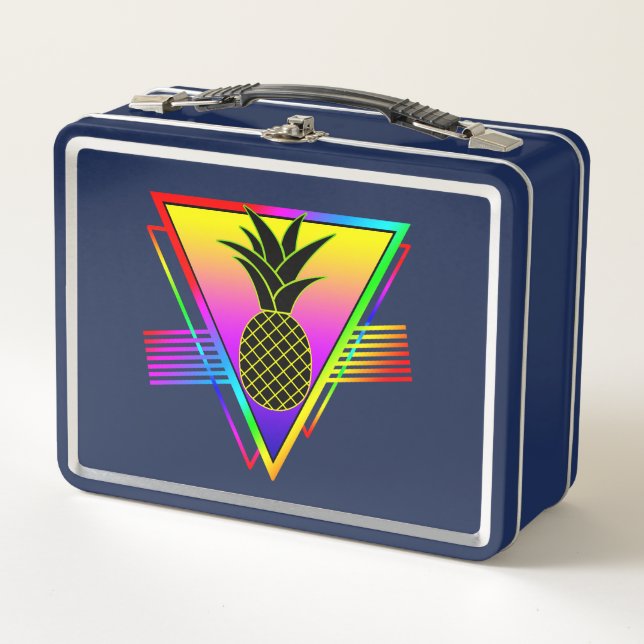 Retro Modern Silhouette Pineapple Summer Fruit Metal Lunch Box (Front)